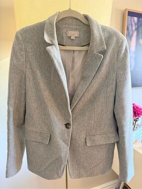 LOFT Gray Herringbone Blazer with Suede Elbow Patches | Size 12